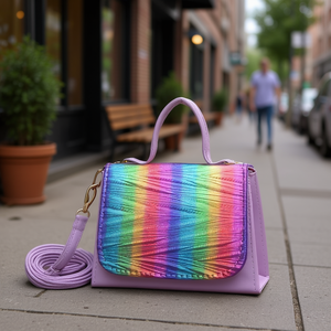 Bolso Bandolera Lila para Mujer, Material PU, Cierre de Solapa, Diseño a Rayas, para Uso Diario - Product Image 2