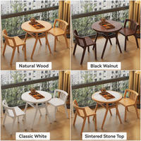 Fournisseur professionnel de table à manger ronde en bois massif rétro, ensemble de 3 pièces, table en bois de caoutchouc avec chaises