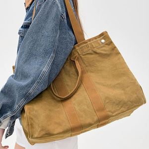 กระเป๋าผ้าแคนวาสกันน้ำสีกากีแบบ DIY  ขนาดใหญ่ สะพายไหล่  สำหรับผู้หญิง สีพื้น  ใช้ได้ทุกฤดู  สำหรับเดินทาง  ไปเที่ยวทะเล - Product Image 6