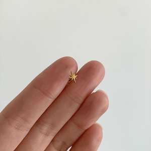 Single 925 Sterling Silver 18K Gold Plated Mini Starburst Chain Zircon Threaded Flat Back Minimalist <b>Cartilage</b> <b>Stud</b> Earring for - Product Image 2