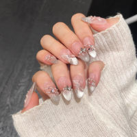 10 pièces de faux ongles faits main, personnalisables, en gros, avec étiquette privée, style French Press, en acrylique de haute qualité pour application sur les doigts
