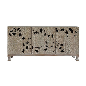 Antique Cabinet Retro French Style Wood Carving Cabinets 3 Doors Finish Painted Living Room Storage Console Cabinet - Product Image 4