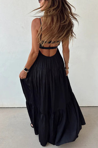 Vestiti all'ingrosso chic: Abiti lunghi estivi scollati all'americana, in <span class=keywords><strong>pelle</strong></span> plissettata, vestibilità ampia, sexy, da donna - Product Image 5
