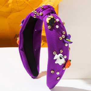Serre-tête tendance pour Halloween, orné de perles et de diamants étincelants, avec accessoire de décoration chapeau fantôme citrouille - Product Image 3