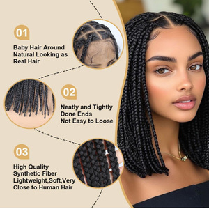 Perruque Synthétique Tressée Full Lace Sans Colle 14 Pouces #1B Noir Naturel Courte Droite pour Femmes Noires avec Baby Hair - Product Image 3