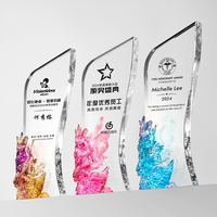 Trophée personnalisé en cristal Liuli avec base en cristal noir, sculpture à la main, coloration, logo gravé au laser, récompense d'entreprise, souvenir, cadeau