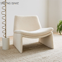 Nordic Comfy Lounge Salon Chaises d'Appoint Modernes Meubles Rembourrés Boucle Tissu Salon Chaise Avec Pouf