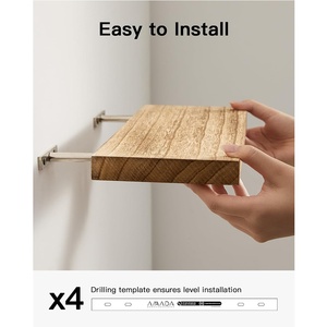Best Selling <strong>50cm</strong> Wooden <strong>Shelf</strong> Wall-mounted Non-Folding Floating <strong>Shelves</strong> Double Tier Bathroom Double Layer Towel Storage Rack - Product Image 6