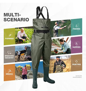 Bottes en caoutchouc imperméables en nylon PVC taille haute poitrine échassier de pêche volant cuissardes de pêche de chasse - Product Image 3