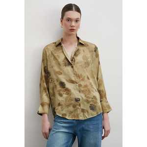 Vero Moda Camisa con botones y estampado floral para mujer, color caqui, informal, para el día a día, blusa de popelina - Product Image 1