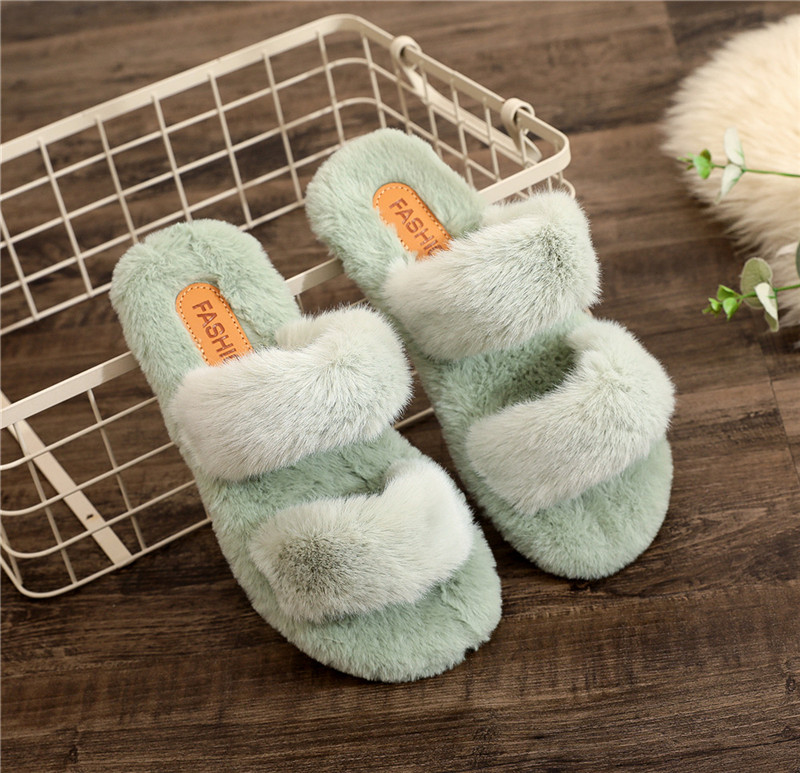 Two Woolly Slippers Woman Winter Warm Flat House Shoes Girls Cotton Shoes