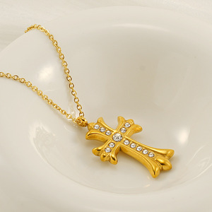 <b>Cross</b> Pendant Necklace Stainless Steel Gold Plated With Diamond Inlay For Women Fashion Jewelry Gift Clavicle <b>Chain</b> - Product Image 3