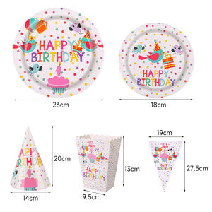 Nouveau style, petit et frais, origine multicolore, ensemble de 11 pièces de vaisselle <span class=keywords><strong>jetable</strong></span> en papier, serviettes, nappe en plastique pour les fournitures de fête d'<span class=keywords><strong>anniversaire</strong></span> - Product Image 2