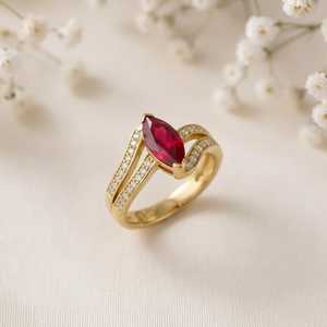 Handmade Marquise Cut Ruby Engagement <b>Ring</b> 18K Gold Filled or 925 Sterling Silver Eternity Vermeil Silver <b>Boho</b> Statement <b>Ring</b> - Product Image 5