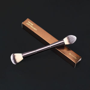Meilleure vente de boîte de papier personnalisée de marque privée <span class=keywords><strong>pinceau</strong></span> à poudre pour contour des cheveux en nylon souple surligneur maquillage double brosse - Product Image 2