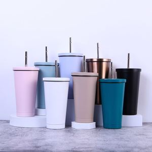 Custom Logo Double Wall Vacuum Insulated 304 Stainless Steel Tumbler 500Ml Reusable <b>Coffee</b> Tumblr Cup With Straw - Product Image 1