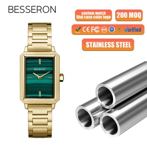 Montres pour femmes à cadran carré tendance, bracelet en acier inoxydable, cadran vert en cuir, mouvement à quartz, résistantes à l'eau, vente chaude, personnalisables en usine - Product Image 1