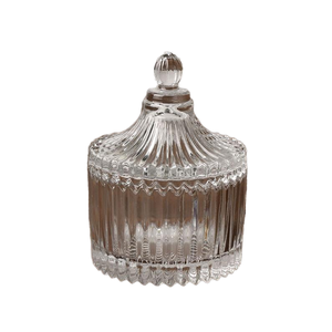 Clear Glass <b>Candle</b> Holder <b>Jar</b> <b>With</b> <b>Lid</b> Storage Container For Candy Food Decorative Use - Product Image 1