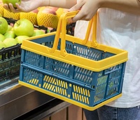 Paniers de courses pliables empilables, caisses de rangement pliables en plastique avec poignées