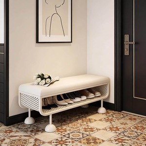 Banco de Metal Color Crema <span class=keywords><strong>para</strong></span> Entradas de Casa, Banco de Entrada de Lujo Ligero con Diseño que Ahorra Espacio <span class=keywords><strong>para</strong></span> Sentarse y Calzarse <span class=keywords><strong>Zapatos</strong></span> - Product Image 2