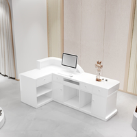 Comptoir de réception en forme de L avec éclairage LED, finition laquée brillante, pour caisse enregistreuse, salon de beauté, salon de coiffure, hôtel, restaurant