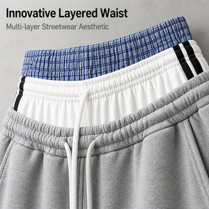 Pantalon de survêtement double couche pour homme avec cordon de serrage, imprimé personnalisé (numéro et lettre), coupe large, style streetwear décontracté, pour le sport - Product Image 4