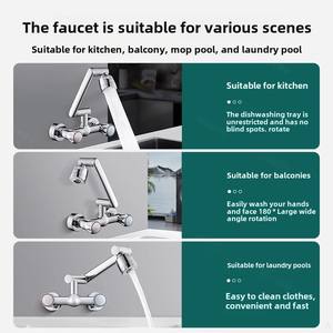 Robinet <span class=keywords><strong>mural</strong></span> en laiton à double poignée Robinet d'évier en céramique pour eau chaude et froide Bassin rotatif à double commande pour le lavage des légumes - Product Image 3