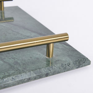 Vente en gros Plateau de service en pierre pour fruits Plateau de rangement décoratif pour parfums avec poignées dorées Plateau rectangulaire en marbre - Product Image 6