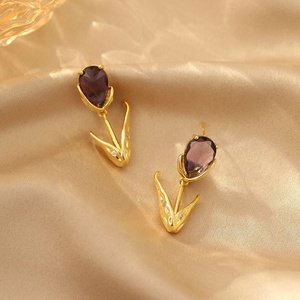 S925 <b>Silver</b> Needle Super Fairy Sweet Temperament <b>Stud</b> Earrings High-End Fashionable Water Droplet Zircon Flower Tulip Design - Product Image 1
