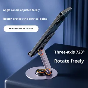 Support de téléphone portable de bureau pliable et réglable à 360 degrés en alliage d'aluminium de luxe pour diffusion en direct - Product Image 4