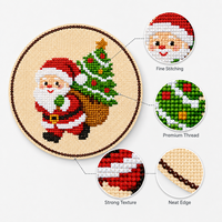 Patchs personnalisés en point de croix, appliques de Noël Père Noël, vente en gros OEM, badges souvenirs de vacances, accessoires ronds en tissu pour vêtements