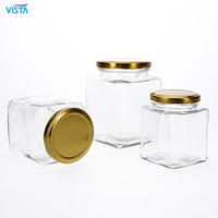 VISTA-Latas clásicas de vidrio para envasado de alimentos, botella de vidrio cuadrada hermética para mermelada de gelatina, tarro transparente para salsa con tapa de rosca