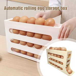 Slide Egg Carton Refrigerator Side Door Four Tier Automatic Egg <b>Roller</b> Kitchen Countertop Drop Proof Egg Organizer - Product Image 3