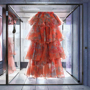 OUDINA Nueva Falda Larga Estampada de Estilo Occidental con Bordado Dulce, Cintura Imperio Elegante, Volantes y Malla Transpirable para Mujer - Product Image 3