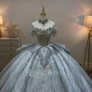 Luxury <b>Sparkling</b> Rhinestone Sequin Wedding Dress Puffy Bridal Dress Cathedral Long Trail Wedding Dress Lsjj21 - Product Image 1