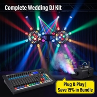 Kit d'éclairage complet pour DJ de mariage : 2x 8 projecteurs araignées + machine à fumée + contrôleur DMX – Système de scène tout-en-un pour fêtes