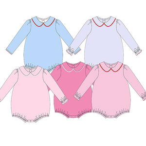Tutina Unisex per Neonati in Cotone Pima con Colletto <span class=keywords><strong>Peter</strong></span> <span class=keywords><strong>Pan</strong></span> Arricciato e Bordo Picot, Personalizzabile con Monogramma - Product Image 1