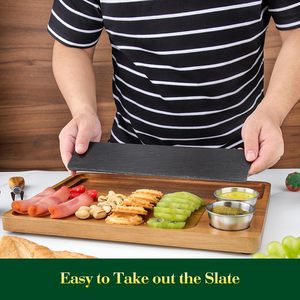 Planche de service <span class=keywords><strong>en</strong></span> bois d'acacia avec 2 bols, <span class=keywords><strong>plateau</strong></span> à <span class=keywords><strong>fromage</strong></span>, <span class=keywords><strong>plateau</strong></span> de service pour cadeaux de mariage - Product Image 4