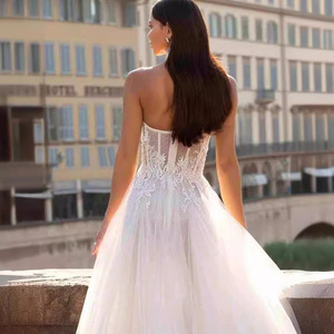 Strapless Wedding Dress A-Line Tulle Ivory Empire Waistline Simple Style For Women - Product Image 3