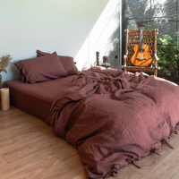 Housse de couette en lin biologique français de luxe sur mesure, taille Queen ou King, avec liens, taie d'oreiller, ensemble de literie en lin pur
