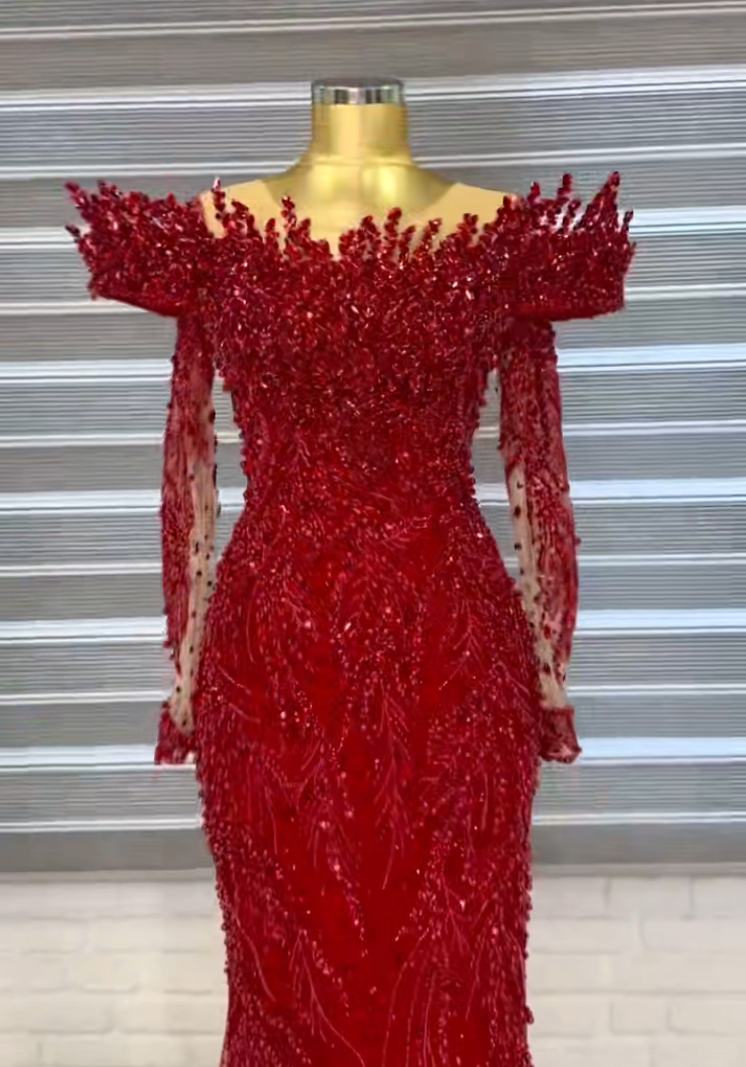 elegant wedding party dress red mermaid