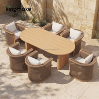 Ensemble de meubles de patio en corde tressée résistant aux intempéries, table et chaises en teck Solie, ensemble de salle à manger extérieure de luxe pour hôtel et restaurant