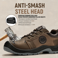 Zapatos de Seguridad de Alta Calidad, Zapatos de Seguridad Antideslizantes de Cuero Crazy Horse para Hombre, con Puntera de Acero, Protección Contra Impactos y Perforaciones