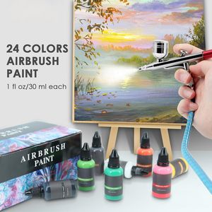 Peinture Aérographe 24 Couleurs 1 floz <span class=keywords><strong>Acrylique</strong></span> Prêt à Pulvériser Opaque Brillant Kit de Peinture Aérographe à Base d'Eau pour Modèles en Cuir et Toile - Product Image 5