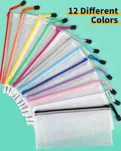 Bolsa de malla multicolor con cremallera, práctica bolsa de almacenamiento de documentos, bolsa de plástico económica para documentos. - Product Image 3