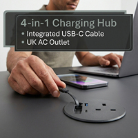Prise de courant de bureau dissimulée de 80 mm au Royaume-Uni avec câble USB-C rétractable PD 20W intégré, prise de courant de bureau ronde intelligente