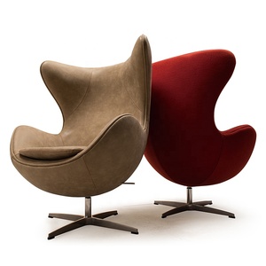 เก้าอี้พักผ่อนทรงไข่หนัง PU แบบหมุนได้ทันสมัย พร้อมฐานอะลูมิเนียมสี่ขา เก้าอี้พักผ่อนไฟเบอร์กลาสสำหรับห้องนั่งเล่น - Product Image 2