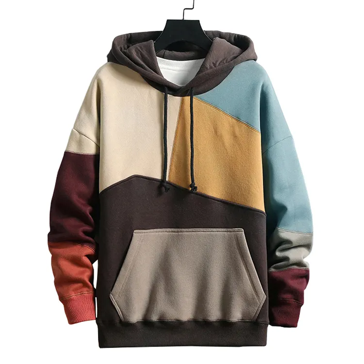 Personalizado cortar e costurar retalhos multi color block hoodies dos homens