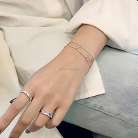 Mode Chic En Gros Fine Jewelry Double Couche En Argent Sterling 925 Plaqué Or Dollar Lettre Signe avec Zircon Naturel