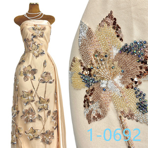 2024 Hot Sale Embroidery <strong>Sequin</strong> Beaded Wedding Dress Sky Blue Luxury Bead Fabric Heavy Beaded Bridal <strong>Sequin</strong> Lace Fabric <strong>Material</strong> - Product Image 1